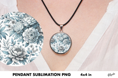 Pendant Peony PNG. Peony Jewelry Sublimation Product Image 1