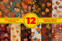 Fall Leaves Grunge Seamless Pattern and Digital Paper Product Image 1