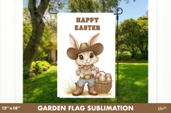 Farm Easter Bunny Garden Flag PNG. Cowboy Bunny Sublimation Product Image 1