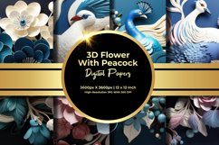 3D Flower With Peacock Digital Paper Product Image 1