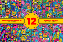 Cute Monster Doodle Art Seamless Pattern and Digital Paper Product Image 1