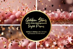 Golden Stars With Pink Background Digital Paper Product Image 1