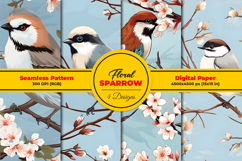 Floral Sparrow Seamless Pattern and Digital Paper Background Product Image 1