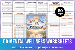 50 Mental Wellness Worksheets Bundle Canva Product Image 1