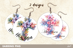 Watercolor Easter Earrings Sublimation, He is Risen PNG Product Image 1