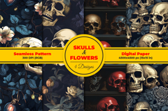 Skull and Flowers Seamless Pattern and Digital Paper Product Image 1