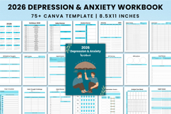 2025 Depression &amp; Anxiety Workbook Canva templates Product Image 1