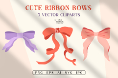 Cute Ribbon Bows Illustration. Coquette Girly Vector Clipart Product Image 1