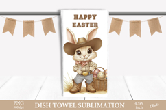Easter Bunny Dish Towel PNG. Western Bunny Sublimation Product Image 1