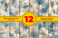 Beige and Blue Grunge Seamless Pattern and Digital paper Product Image 1