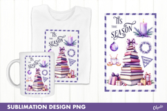 Christmas Stamp Sublimation, Lilac Watercolor Christmas PNG Product Image 1