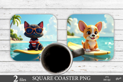 Summer Dog Coaster. Surf Board PNG Product Image 1