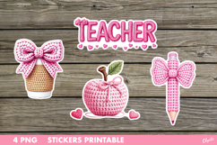 Yarn Valentine Stickers PNG. Teacher Sticker PNG Product Image 1
