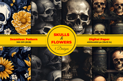 Skull and Flowers Seamless Pattern and Digital Paper Product Image 1