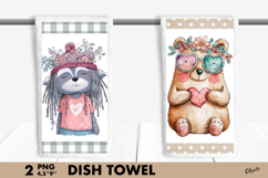 Whimsical Valentine Dish Towel PNG. Retro Animal Kitchen PNG Product Image 1