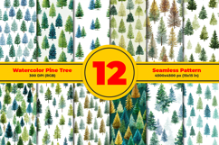 Watercolor Pine Trees Seamless Pattern and Digital paper Product Image 1