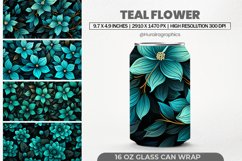 Teal Flower Glass Can Wrap,16 Oz Tumbler Sublimation Product Image 1