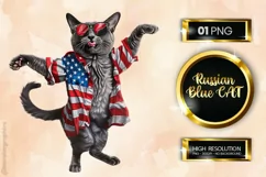 Russian Blue Cat | Patriotic Clipart | 4th of July Product Image 1