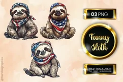 Funny Sloth | Patriotic Clipart | 4th of July Product Image 1