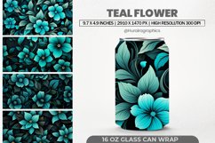 Teal Flower Glass Can Wrap,16 Oz Tumbler Sublimation Product Image 1