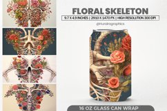 Floral Skeleton Glass Can Wrap,16 Oz Tumbler Sublimation Product Image 1
