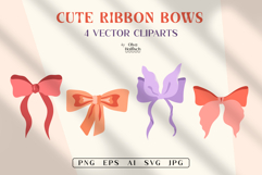 Retro Ribbon Bows Clipart. Cute Girly Vector Illustrations Product Image 1