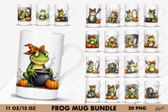 Frog Mug Sublimation Bundle. Halloween Mug Wrap PNG Product Image 1