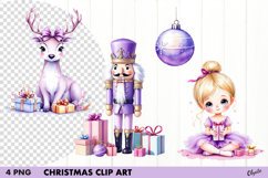 Watercolor Lilac Christmas Clipart PNG Product Image 1