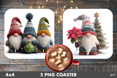 Knitting Gnome Coaster PNG. Christmas Gnome Coaster Product Image 1