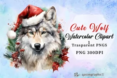 Cute Wolf Watercolor Sublimation Clipart PNG Product Image 1