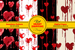 Red Dripping Hearts Seamless Pattern and Digital Paper Product Image 1