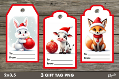 Christmas Gift Tag PNG. Cute Animal Christmas Labels PNG Product Image 1