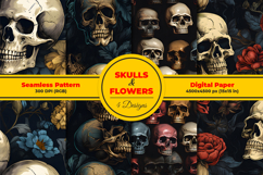 Tropical Leaves &amp; Skull Seamless Pattern Design Product Image 1