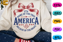 1776 Home Of The Free America 250 SVG, PNG, Preppy Bow, Girl Product Image 1