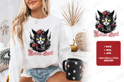 Restless Spirit SVG - Gothic Black Cat Halloween Rose PNG Product Image 1