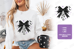 Gothic Spider Web Bow SVG - Halloween Skull &amp; Bats Cut File Product Image 1