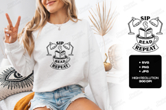 Sip Read Repeat Book Lover SVG PNG Coffee Mug Design Product Image 1