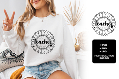 Teacher Sunflower SVG - Cute Floral Classroom Circle Design Product Image 2