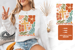 Grace In Full Bloom Christian Floral Cross Sublimation PNG Product Image 1