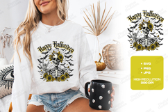 Happy Halloween SVG - Sunflower Skeleton Rock On Cut File Product Image 1