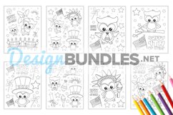 Independence Day Owls Coloring Pages - 8 jpg / pdf items Product Image 2