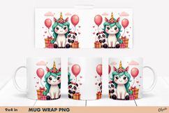 Holiday Unicorn PNG. Cute Animal Mug Sublimation Wrap Product Image 1