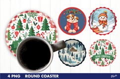 Christmas Coaster PNG. Round Coaster Sublimation Product Image 1