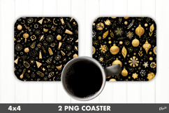 Christmas Gold Coaster PNG. Gold and Black Square Coaster Product Image 1