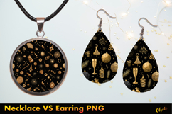 Black and Gold Necklace VS Earring Sublimation PNG Product Image 1