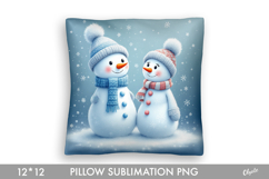 Cute Snowmans Pillow Sublimation. Christmas Pillow PNG Product Image 1