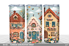 Cute Spring Houses Tumbler Sublimation PNG Product Image 1