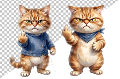 Watercolor Angry Cat Finger Clipart Product Image 2