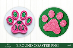 Dog Christmas Coaster PNG, Crochet Paw Coaster PNG Product Image 1