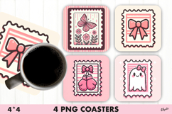 Pink Postage Stamp Coaster Sublimation PNG Product Image 1